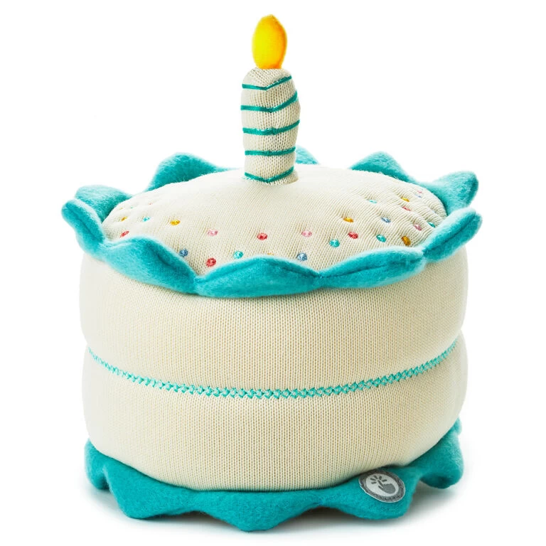 Birthday Cake Musical Plush With Light Hallmark Birthday Cake Musical Plush With Light -Hallmark Store Blue and White Plush Birthday Cake With Candle 1BBY4860 01