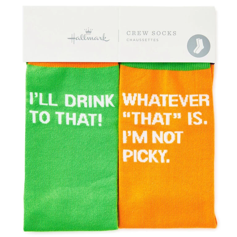 I'll Drink to That Funny Crew Socks Hallmark I'll Drink To That Funny Crew Socks -Hallmark Store Drinking Funny Novelty Crew Socks 1SOX2064 02