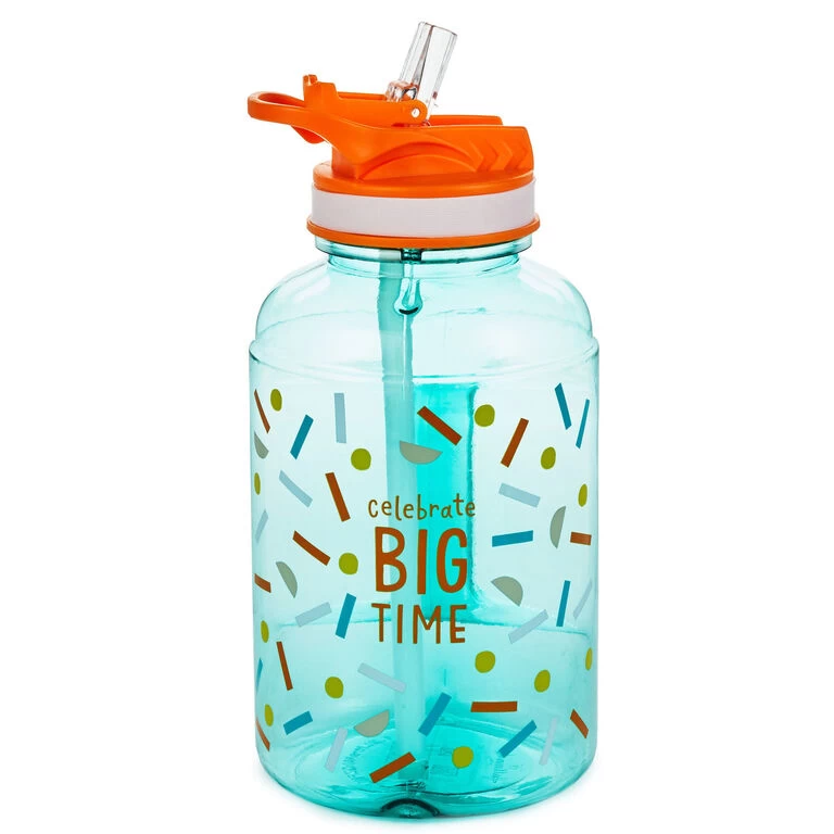 Celebrate Big Time Water Jug, 40 oz. Hallmark Celebrate Big Time Water Jug, 40 Oz. -Hallmark Store Extra Large Blue Water Jug With Lid and Straw 1BID1097 02