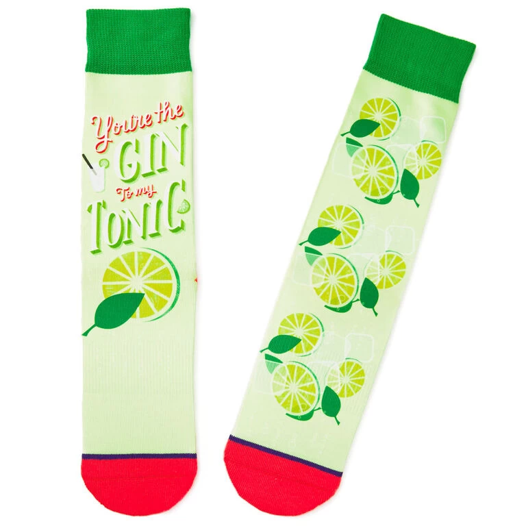 You’re the Gin to My Tonic Fun Crew Socks Hallmark You’re The Gin To My Tonic Fun Crew Socks -Hallmark Store Gin and Tonic Drinking Novelty Crew Socks 1SOX2087 01