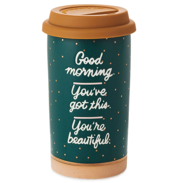 Good Morning Ceramic Travel Mug, 12 oz. Hallmark Good Morning Ceramic Travel Mug, 12 Oz. -Hallmark Store Good Morning Ceramic Travel Mug 1SNN1079 01