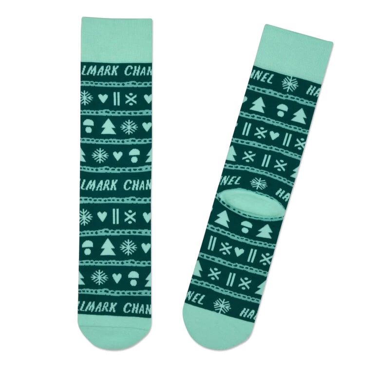 Hallmark Channel Knit Pattern Crew Socks Hallmark Channel Knit Pattern Crew Socks -Hallmark Store Hallmark Channel Fair Isle Forest Green Crew Socks 1XKT3559 01