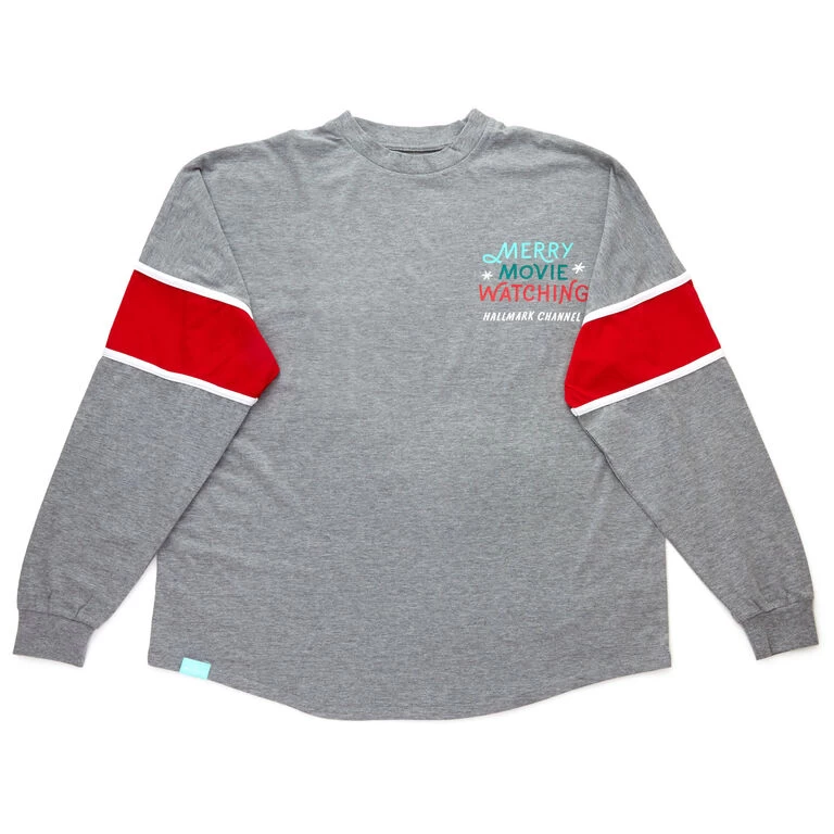 Hallmark Channel Merry Movie Watching Long Sleeve Jersey, X-Large Hallmark Channel Merry Movie Watching Long Sleeve Jersey, X-Large -Hallmark Store Hallmark Channel Movie Watching Long Sleeve Shirt 1XKT3547 01