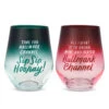 Hallmark Channel Stemless Wine Glasses, Set Of 2 -Hallmark Store Hallmark Channel Red and Green Stemless Wine Glasses 1XKT3526 01