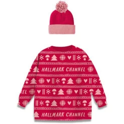 Hallmark Channel Knit Pattern Wine Sleeve And Hat, Set Of 2