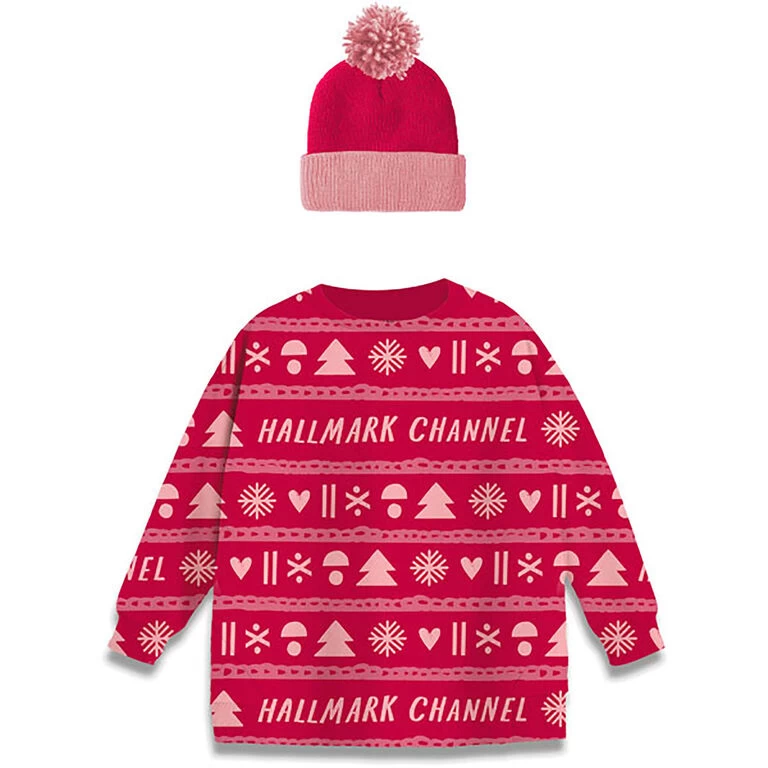 Hallmark Channel Knit Pattern Wine Sleeve and Hat, Set of 2 Hallmark Channel Knit Pattern Wine Sleeve And Hat, Set Of 2 -Hallmark Store Hallmark Channel Wine Bottle Sweater and Hat Set 1XKT3525 01