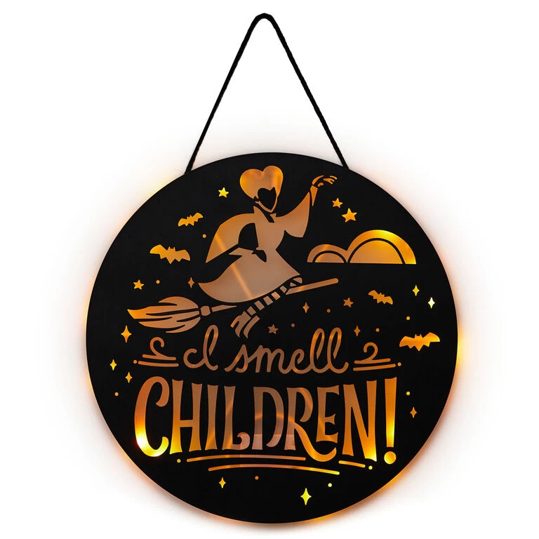 Disney Hocus Pocus I Smell Children Porch Decor With Light Hallmark Disney Hocus Pocus I Smell Children Porch Decor With Light -Hallmark Store Hocus Pocus LightUp Metal Door Sign 1HGN1526 04