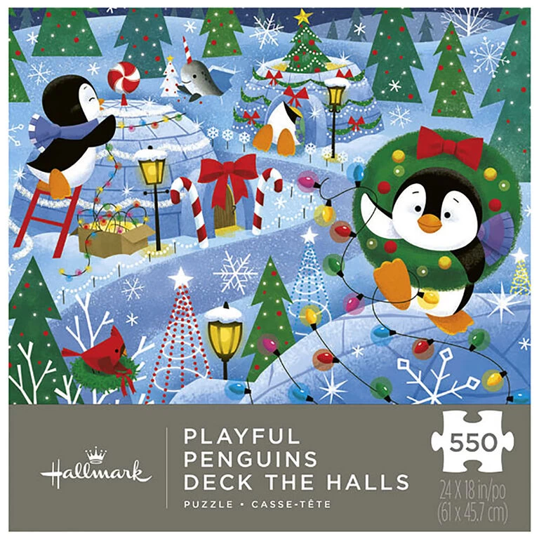 Playful Penguins Deck the Halls Jigsaw Puzzle, 550 Pieces Hallmark Playful Penguins Deck The Halls Jigsaw Puzzle, 550 Pieces -Hallmark Store Keepsake Playful Penguins Deck the Halls Puzzle 1PZX2014 01