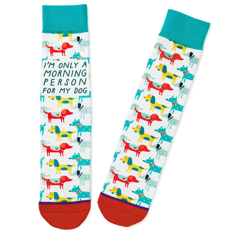 Morning Person for My Dog Funny Crew Socks Hallmark Morning Person For My Dog Funny Crew Socks -Hallmark Store Morning Person Dog Illustrations Novelty Crew Socks 1SOX2082 01