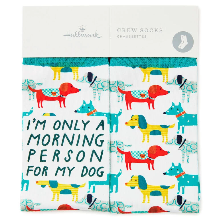 Morning Person for My Dog Funny Crew Socks Hallmark Morning Person For My Dog Funny Crew Socks -Hallmark Store Morning Person Dog Illustrations Novelty Crew Socks 1SOX2082 02
