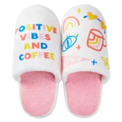 Hallmark Positive Vibes And Coffee Slippers With Sound, Small/Medium