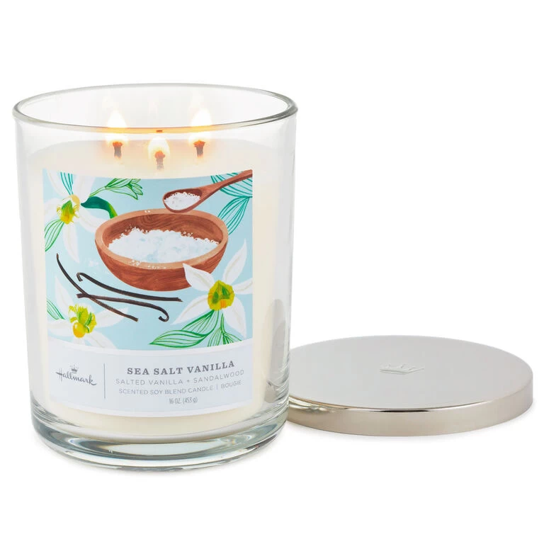 Sea Salt Vanilla 3-Wick Jar Candle, 16 oz. Hallmark Sea Salt Vanilla 3-Wick Jar Candle, 16 Oz. -Hallmark Store Sea Salt Vanilla 3Wick Jar Candle 1BGC1064 02