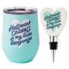 Hallmark Channel Love Language Insulated Wine Tumbler, 12 Oz. -Hallmark Store Wine Bottle Stopper and Stemless Wine Glass Gift Set 23HMKCHWINESPPS 01