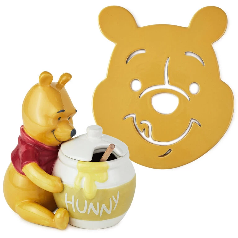 Disney Winnie the Pooh Ceramic Honey Pot With Serving Wand, Set of 2 Hallmark Disney Winnie The Pooh Ceramic Honey Pot With Serving Wand, Set Of 2 -Hallmark Store Winnie the Pooh Honey Jar and Trivet Gift Set 23DISNEYPOOHSPPS 01
